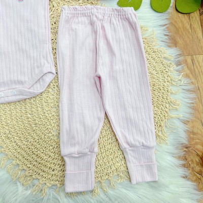 Conj. Body Manga Longa Elefantinho e Calça Canelada - Rosa Bebê